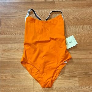 Burberry Orange Swimsuit with Black and White Straps